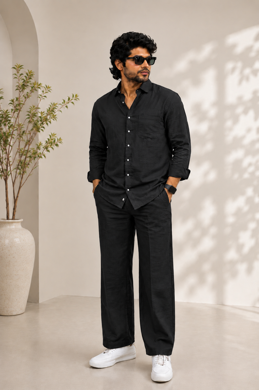 Men’s Premium Linen Co-Ord Set - Black