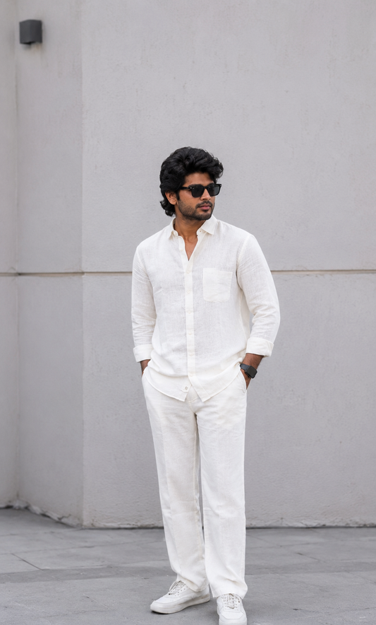 Men’s Premium Linen Co-Ord Set - Off-White