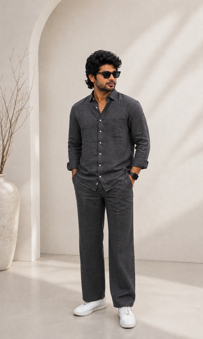 Men’s Premium Linen Co-Ord Set - Charcoal Grey