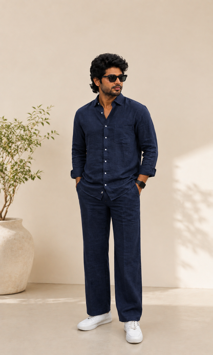 Men’s Premium Linen Co-Ord Set - Navy Blue